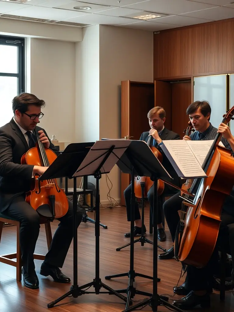 A behind-the-scenes shot of musicians rehearsing for an upcoming performance, showcasing the dedication and hard work involved.
